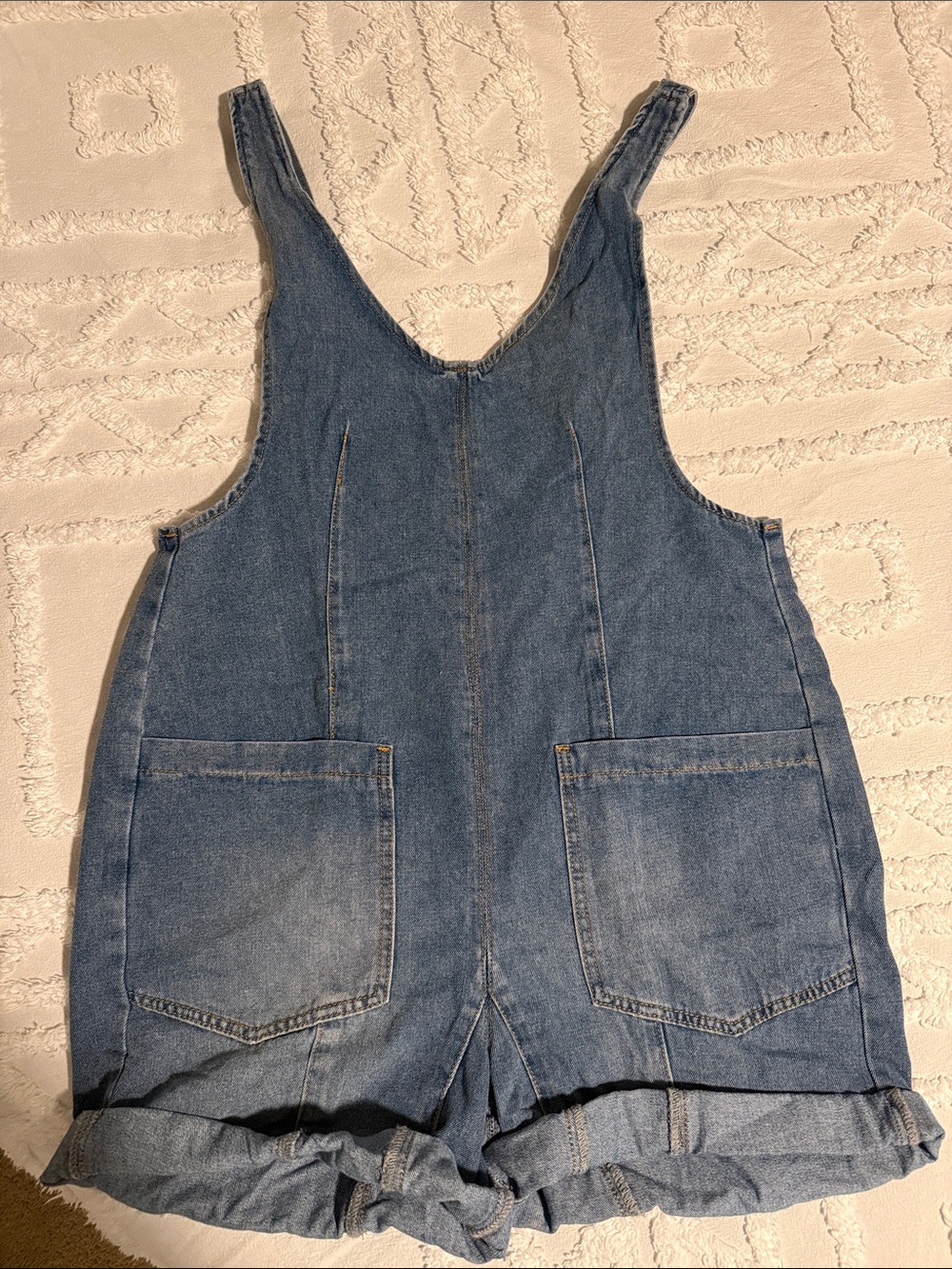 Denim Short Overalls Romper - Classic Blue